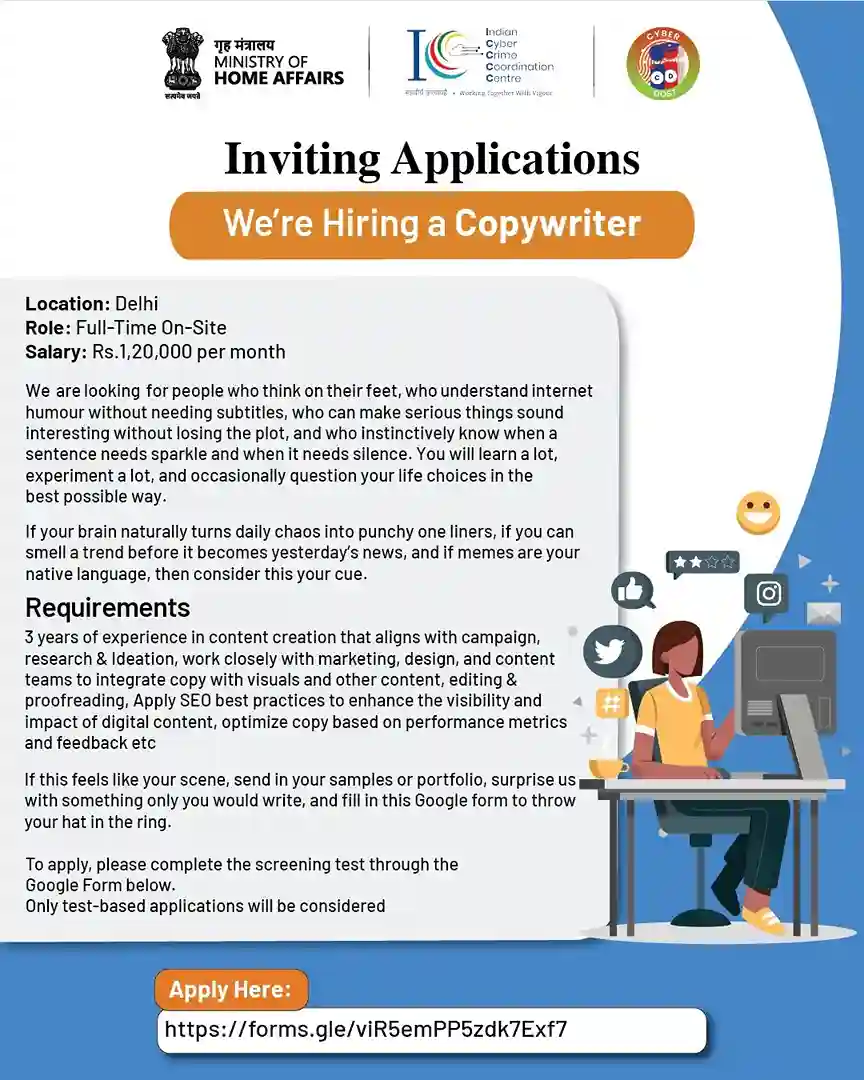 I4C Creative Copywriter Job in Delhi Full-Time Role ₹1.20 Lakh Salary