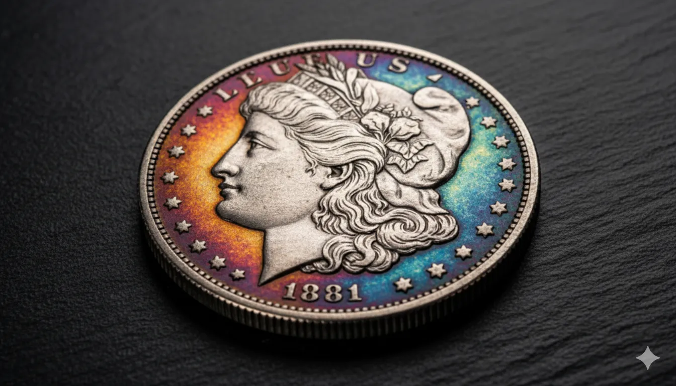 Colorful 1881 Morgan silver dollar